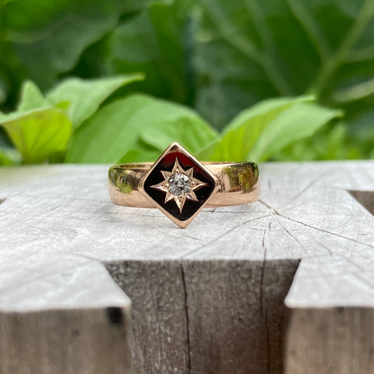Antique Victorian 9ct rose gold old cut diamond plaque band