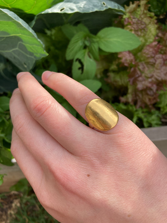 Vintage 22ct half sovereign on 9ct yellow gold band ring
