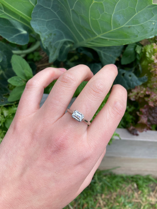 Vintage platinum 0.85ct emerald cut diamond solitaire ring