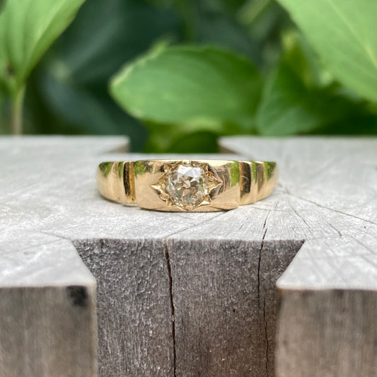 Antique Victorian 18ct yellow gold starset 0.25ct old mine cut diamond solitaire ring