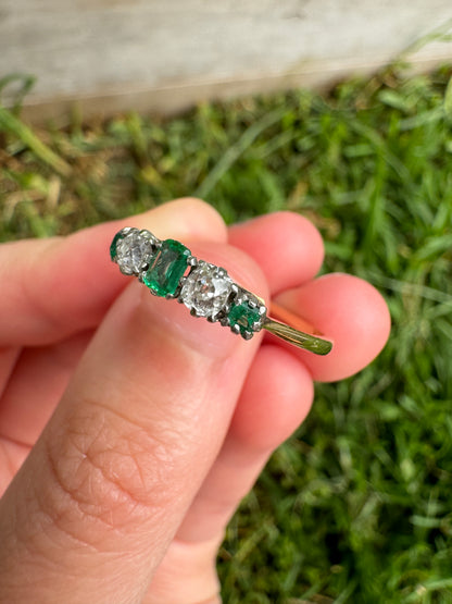 Vintage 9ct yellow gold emerald and diamond ring