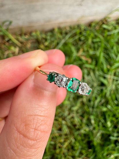 Vintage 9ct yellow gold emerald and diamond ring