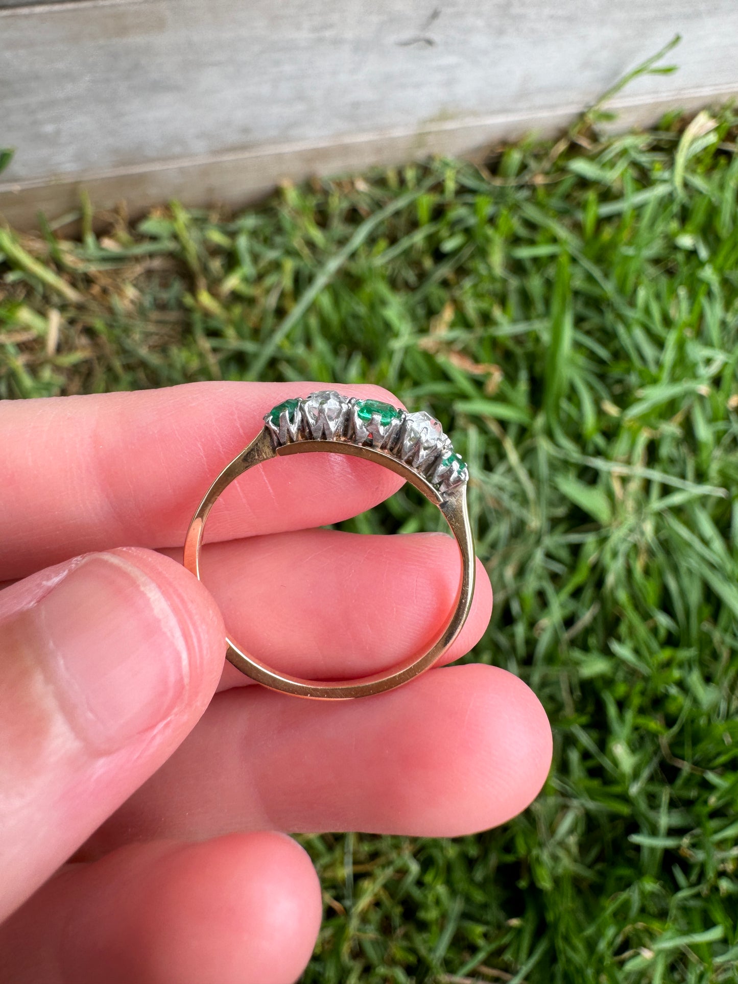 Vintage 9ct yellow gold emerald and diamond ring