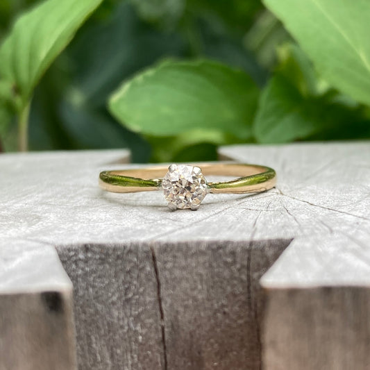 Vintage 18ct yellow gold 0.25ct old mine cut diamond solitaire ring