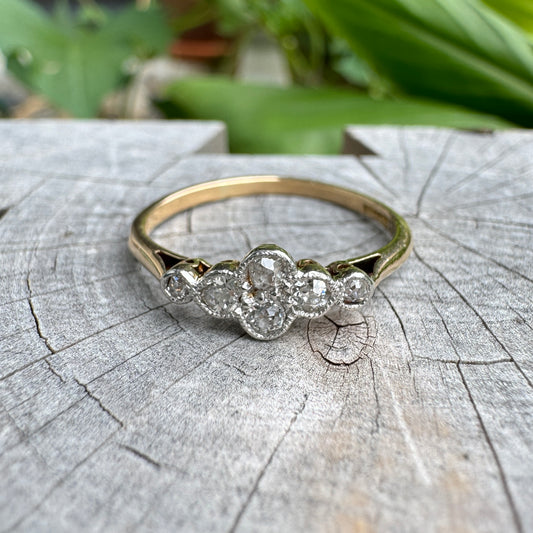 Vintage 18ct yellow gold six stone old cut diamond ring