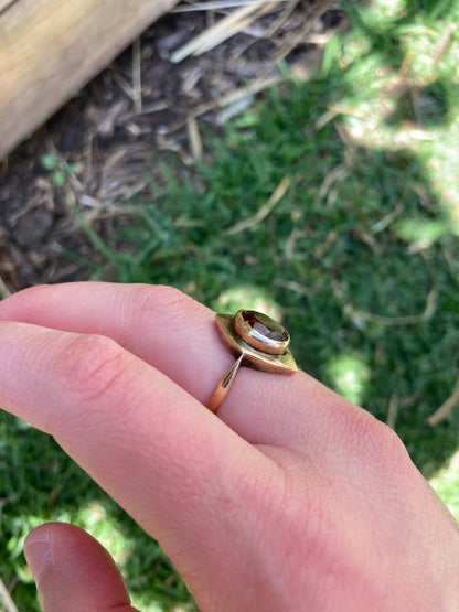 Vintage 9ct yellow gold marquise plaque faceted citrine ring