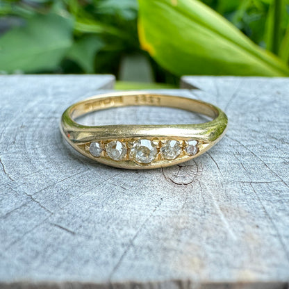 Antique 18ct yellow gold five stone 0.2ct TCW old cut diamond ring