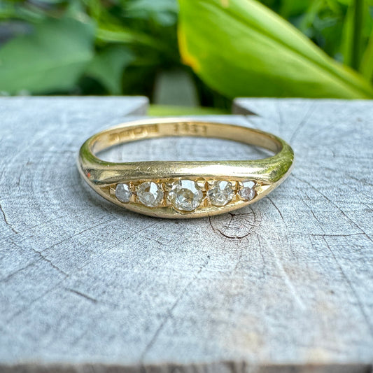 Antique 18ct yellow gold five stone 0.2ct TCW old cut diamond ring
