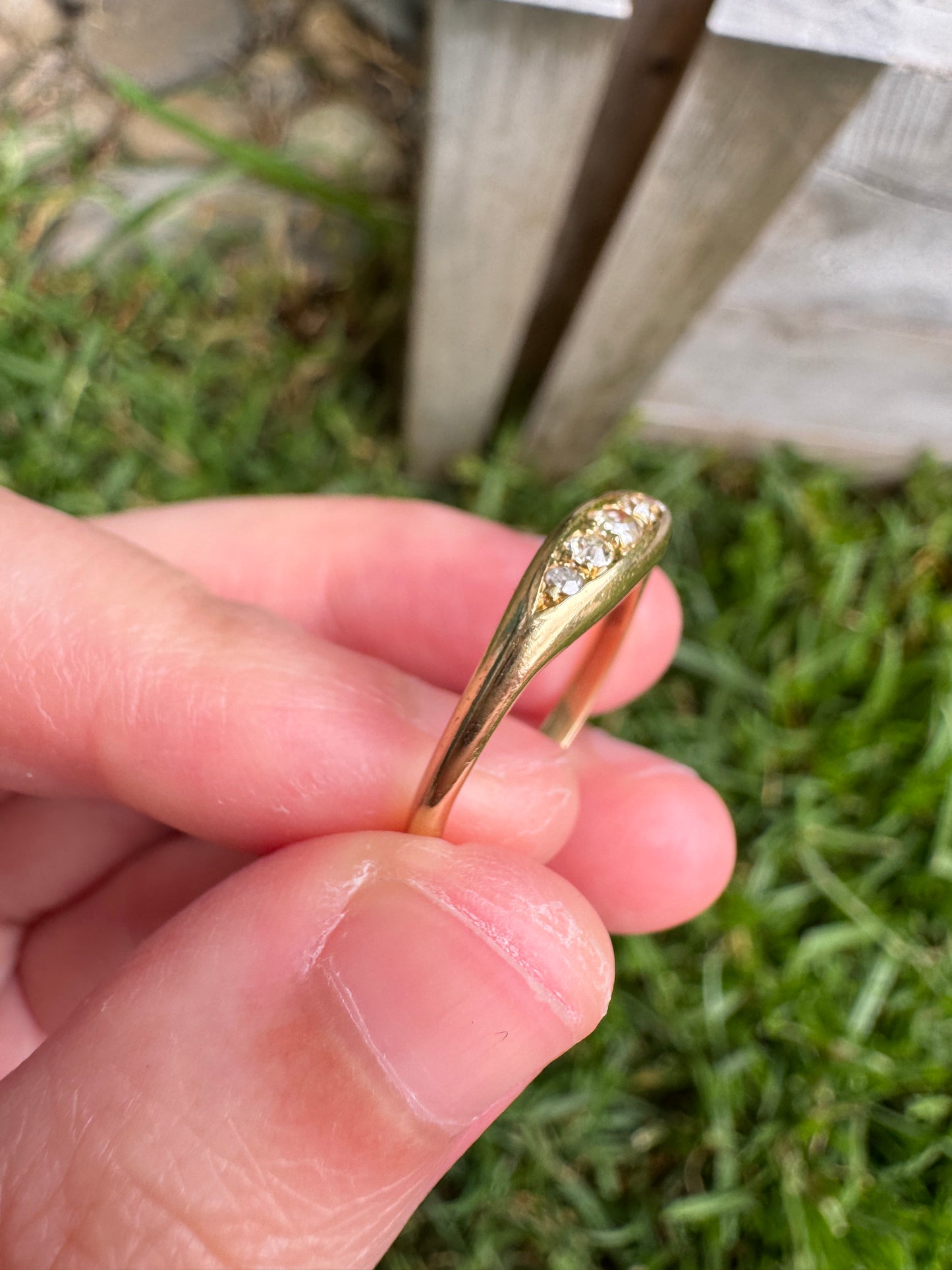 Antique 18ct yellow gold five stone 0.2ct TCW old cut diamond ring