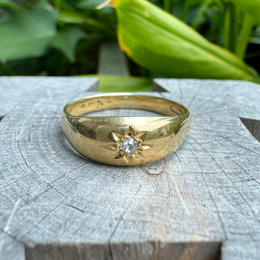Vintage 18ct yellow gold old cut diamond starset gypsy ring