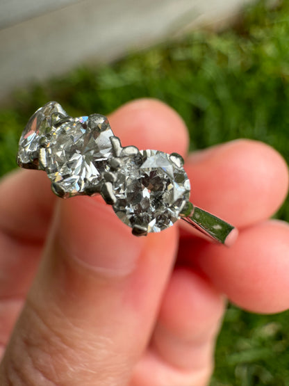 Vintage platinum three stone 1.15ct TCW old European cut diamond ring