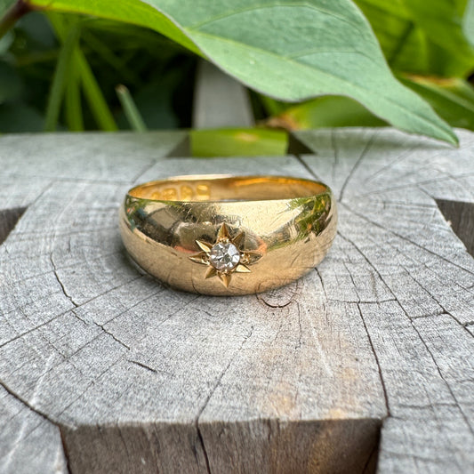Antique 18ct yellow gold single cut diamond starset gypsy ring