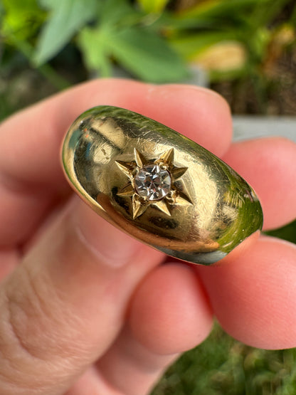 Antique 18ct yellow gold single cut diamond starset gypsy ring