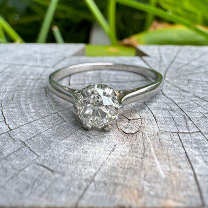Vintage platinum 0.90ct old mine cut diamond solitaire ring