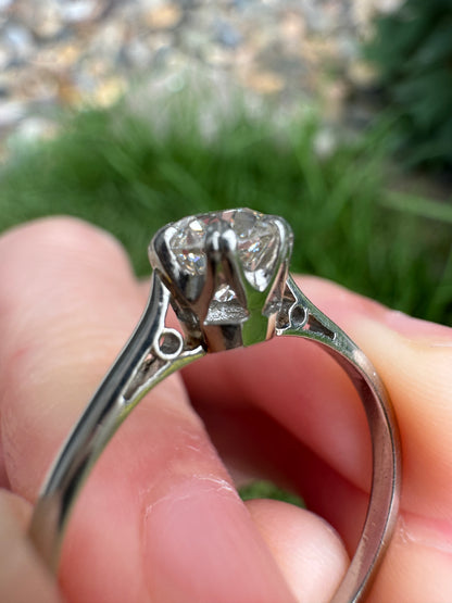 Vintage platinum 0.90ct old mine cut diamond solitaire ring