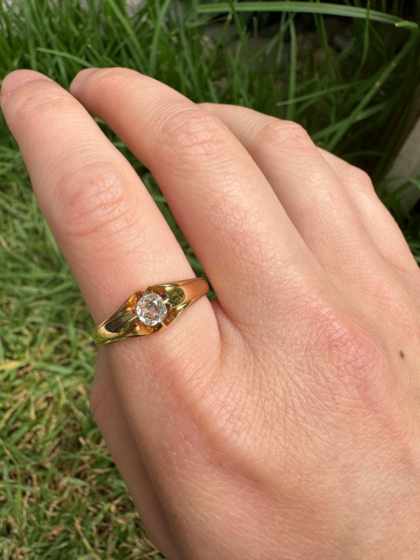 Antique Australian 18ct yellow gold 0.3ct old mine cut diamond belcher ring