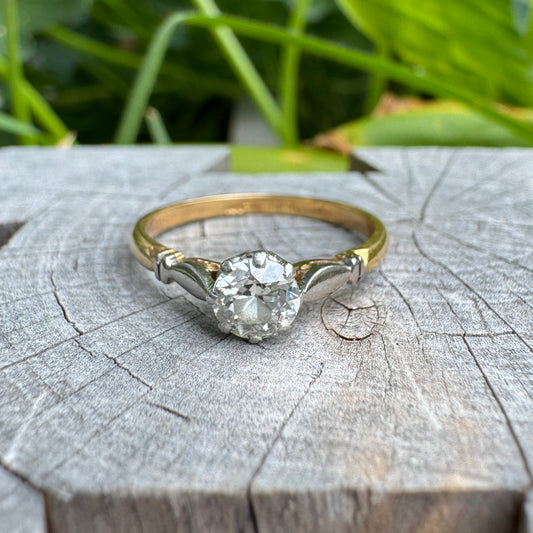 Vintage 18ct yellow gold and platinum 0.4ct old mine cut diamond solitaire ring