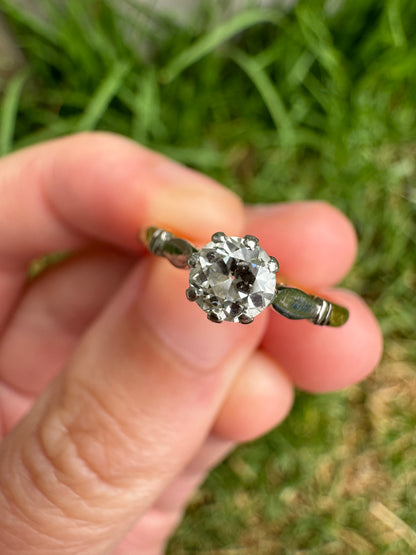 Vintage 18ct yellow gold and platinum 0.4ct old mine cut diamond solitaire ring