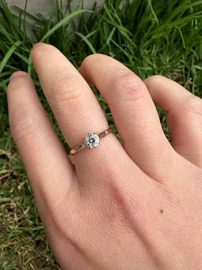 Vintage 18ct yellow gold and platinum 0.4ct old mine cut diamond solitaire ring