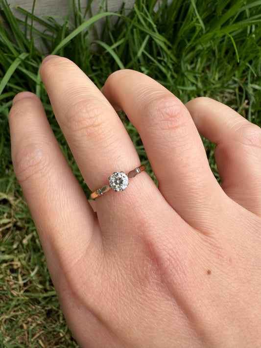 Vintage 18ct yellow gold and platinum 0.4ct old mine cut diamond solitaire ring