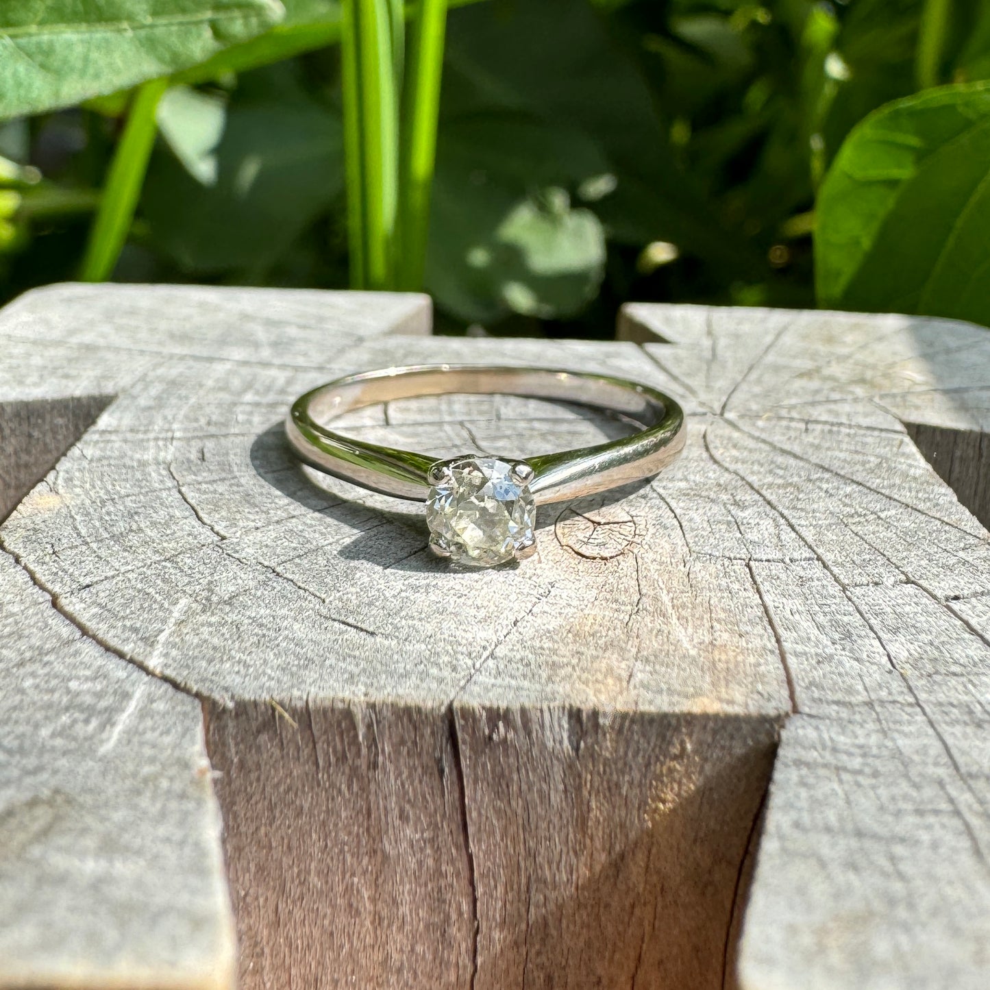 18ct white gold 0.2ct old mine cut diamond solitaire ring