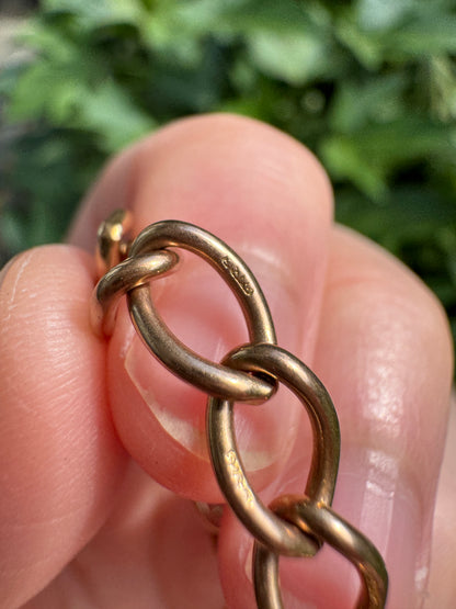 Vintage 9ct rosy yellow gold curb link bracelet with heart padlock clasp, 15cm / 5.9 inches long