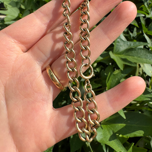 Vintage 9ct yellow gold curb link bracelet with bolt clasp, 20cm / 7.9 inches
