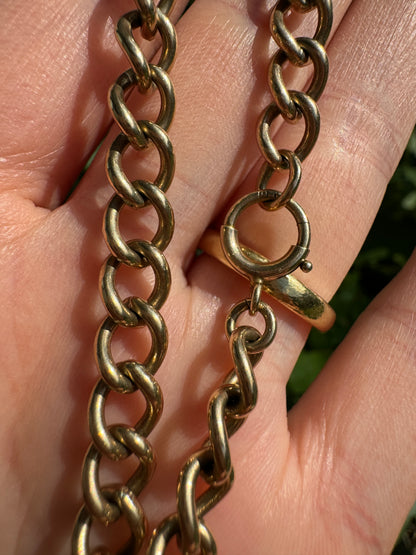 Vintage 9ct yellow gold curb link bracelet with bolt clasp, 20cm / 7.9 inches