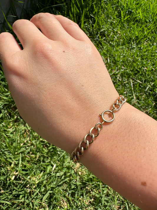 Vintage 9ct yellow gold curb link bracelet with bolt clasp, 20cm / 7.9 inches