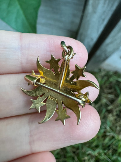 Antique 15ct yellow gold celestial pearl pendant/brooch