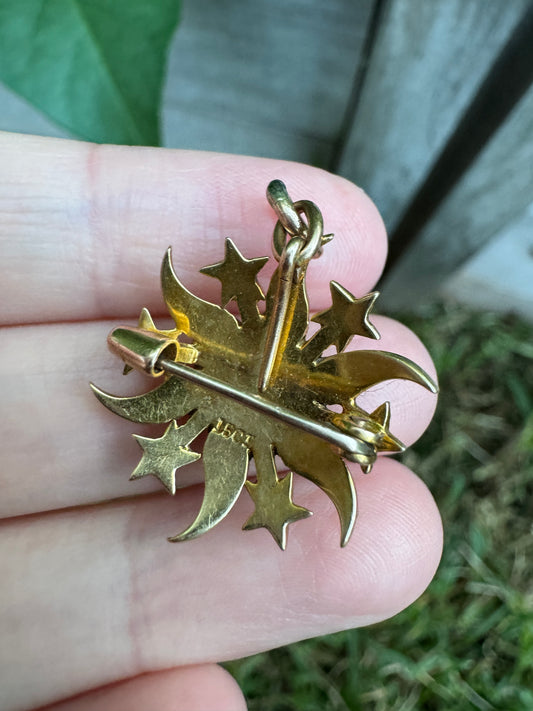 Antique 15ct yellow gold celestial pearl pendant/brooch
