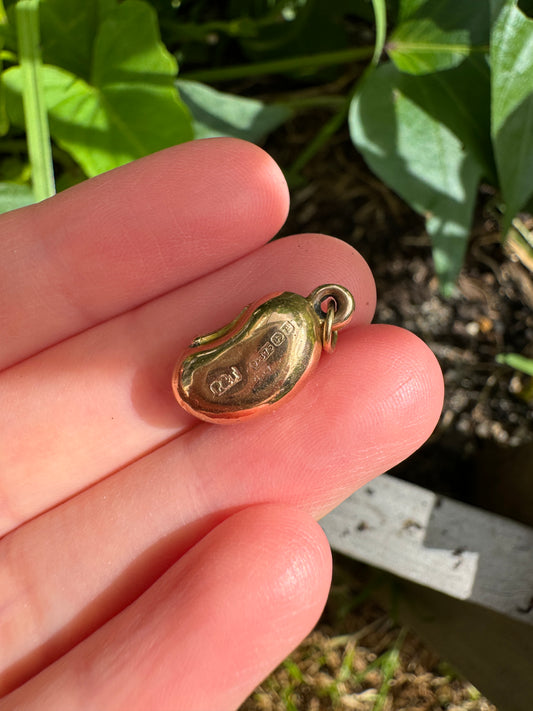 Antique Victorian 9ct yellow gold, garnet and glass doublet and pearl lucky bean charm