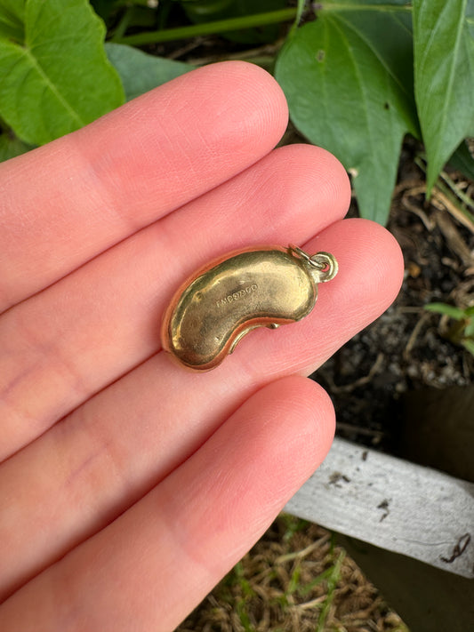 Vintage 9ct yellow gold lucky bean charm (1962)
