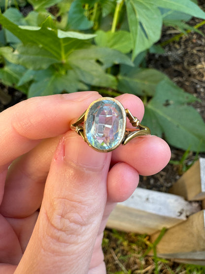 Antique 18ct yellow gold faceted aquamarine ring