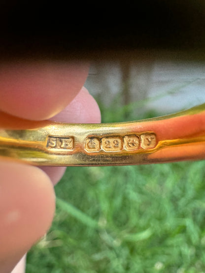 Antique 22ct yellow gold band, 4.3mm wide, size L/5.75