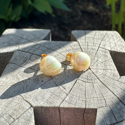 Vintage 14ct yellow gold baroque pearl stud earrings with 9ct butterfly backs