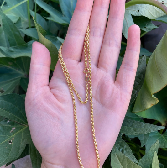 Vintage 14ct yellow gold rope chain, 45cm / 17 inches long