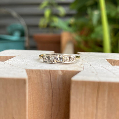 Vintage Art Deco style 18ct yellow gold five stone ring