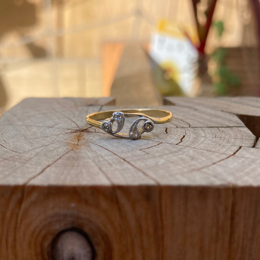 Vintage Art Nouveau style 18ct yellow gold old cut diamond ring