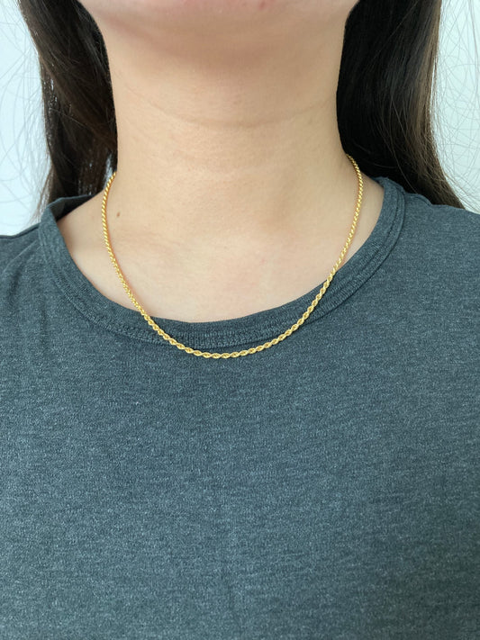 Vintage 14ct yellow gold rope chain, 45cm / 17 inches long