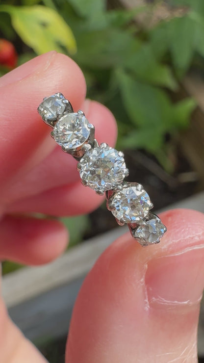 Antique English 18ct gold old cut diamond five stone ring