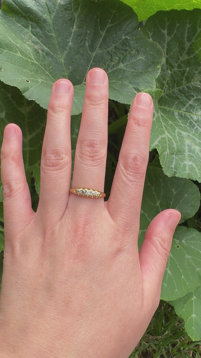 Antique English 18ct yellow gold five stone 0.3ct TCW old mine cut diamond ring