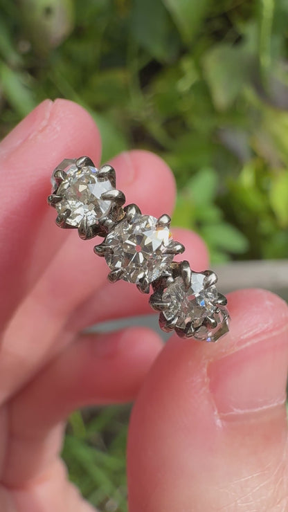Antique 18ct gold old mine cut diamond trilogy ring