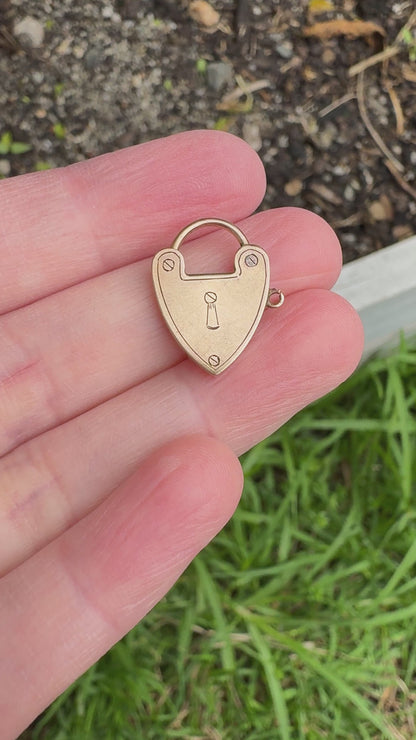 Antique Australian 9ct rosy yellow gold engraved padlock pendant