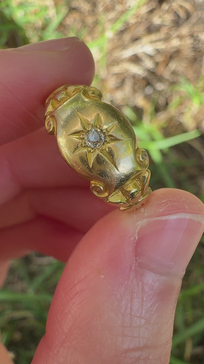 Antique 18ct yellow gold old mine cut diamond starset gypsy ring