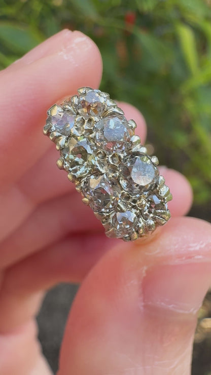 Antique 18ct yellow gold and platinum 1.1ct TCW old mine cut diamond double row ring