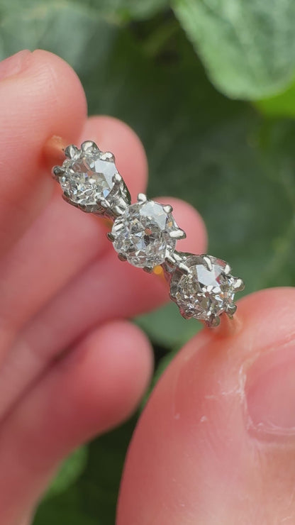 Antique Australian 18ct yellow gold three stone 0.44ct TCW old mine cut diamond ring