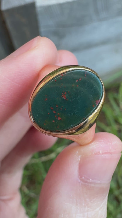 Antique Australian Dempster 15ct yellow gold bloodstone signet ring