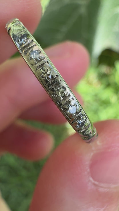 Vintage 18ct white gold and platinum six stone single cut diamond half eternity ring