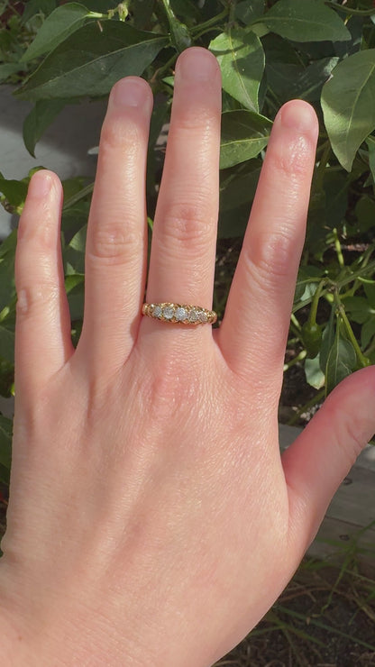 Antique Australian 18ct yellow gold five stone 0.45ct TCW old mine cut diamond ring